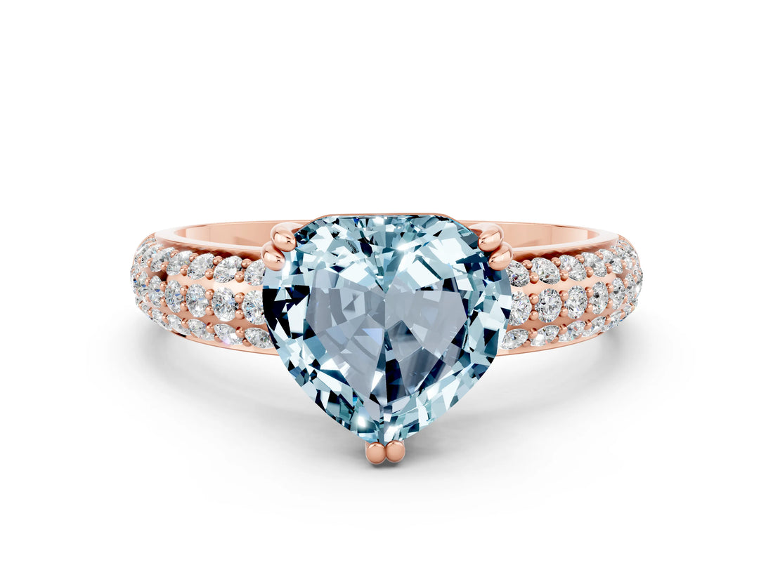 Rose gold Heart Cut Cut Pave Diamond Engagement Ring with Channel Set Band and Four-Prong Setting