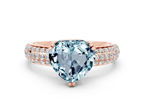 Rose gold Heart Cut Cut Pave Diamond Engagement Ring with Channel Set Band and Four-Prong Setting