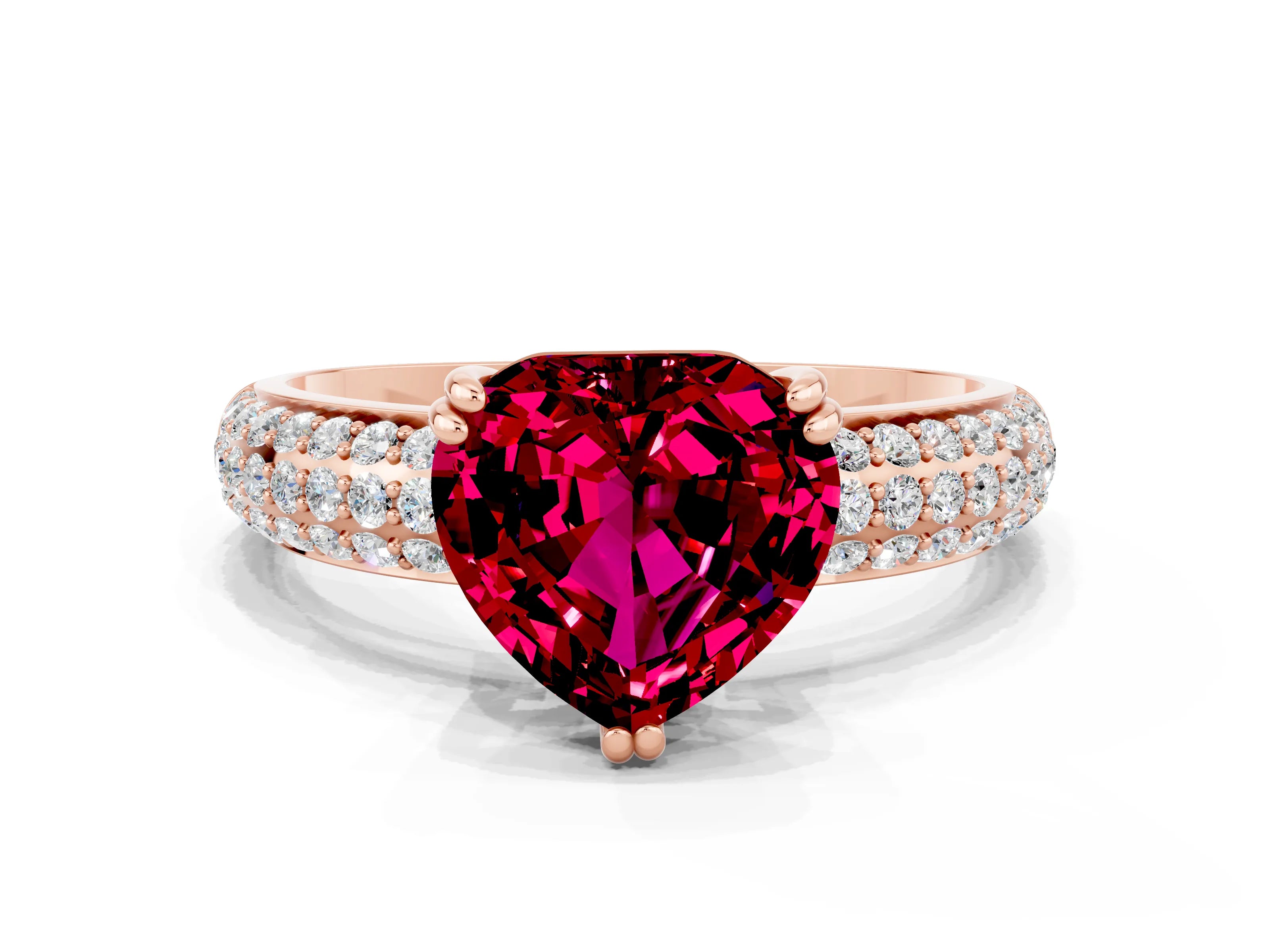 Rose gold Heart Cut Cut Pave Diamond Engagement Ring with Channel Set Band and Four-Prong Setting
