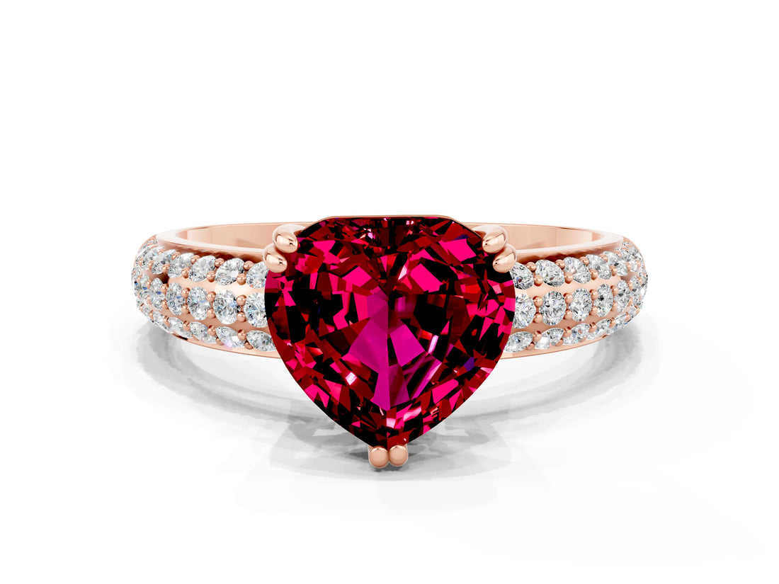 Rose gold Heart Cut Cut Pave Diamond Engagement Ring with Channel Set Band and Four-Prong Setting