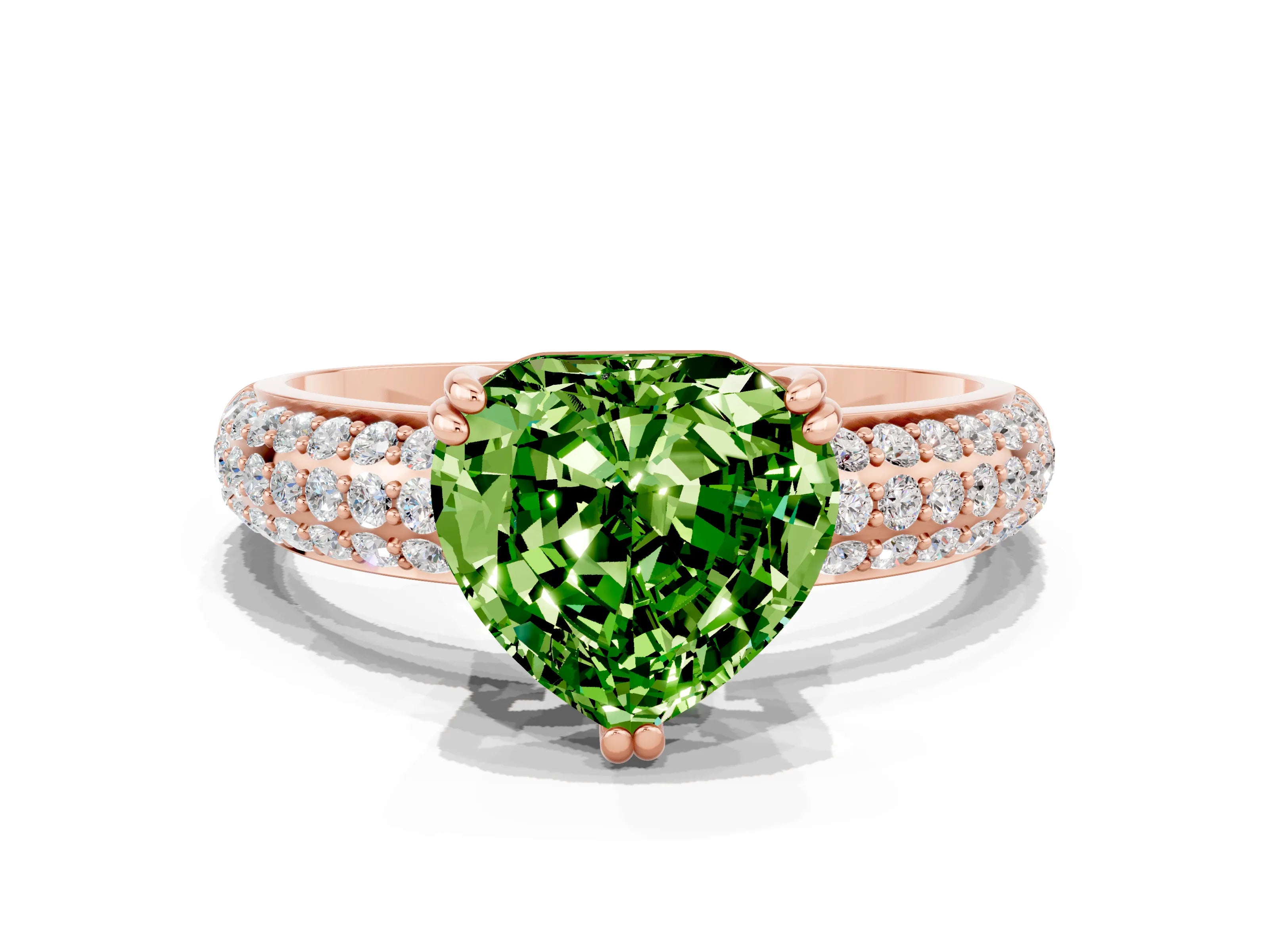 Rose gold Heart Cut Cut Pave Diamond Engagement Ring with Channel Set Band and Four-Prong Setting