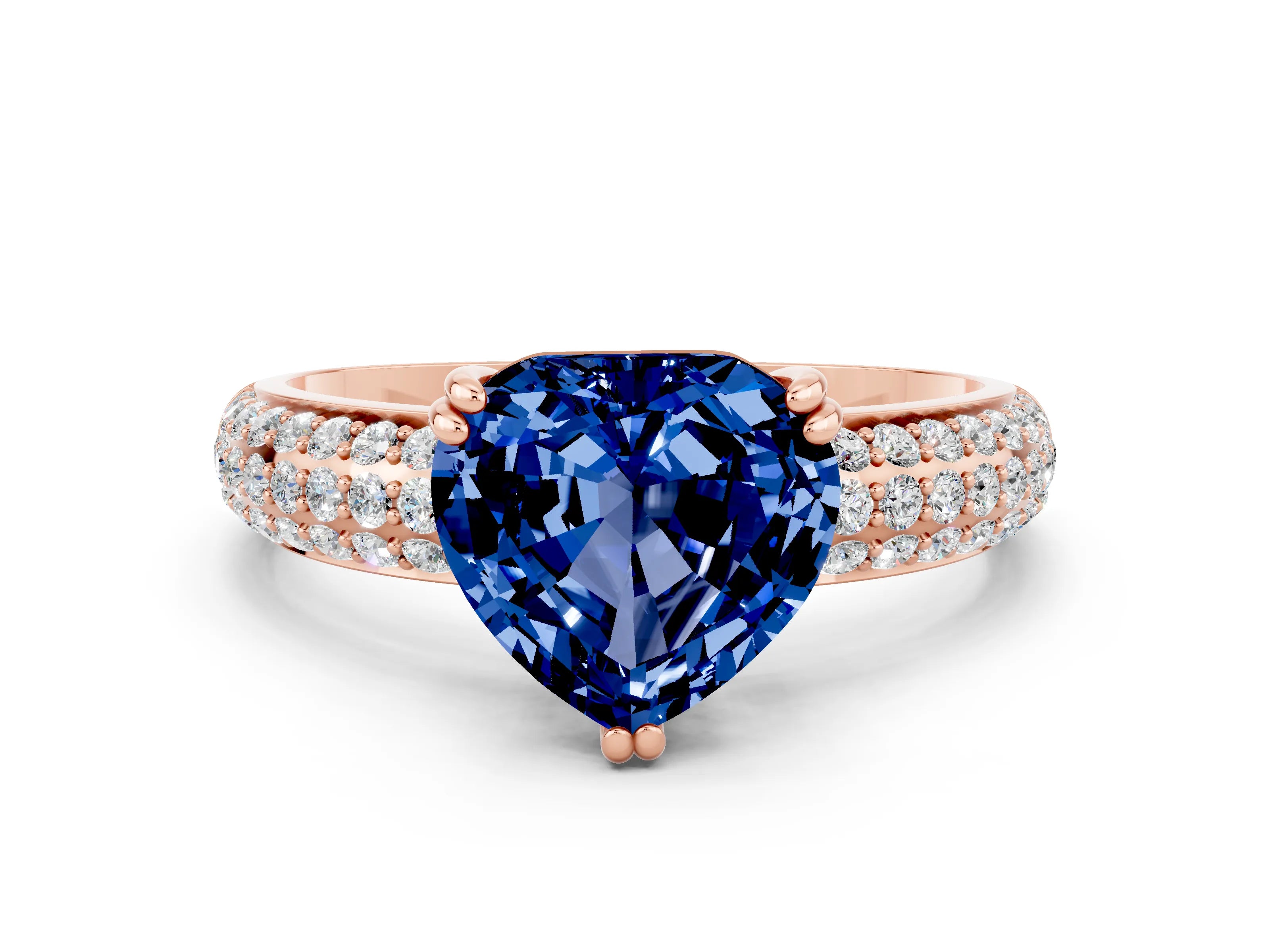 Rose gold Heart Cut Cut Pave Diamond Engagement Ring with Channel Set Band and Four-Prong Setting
