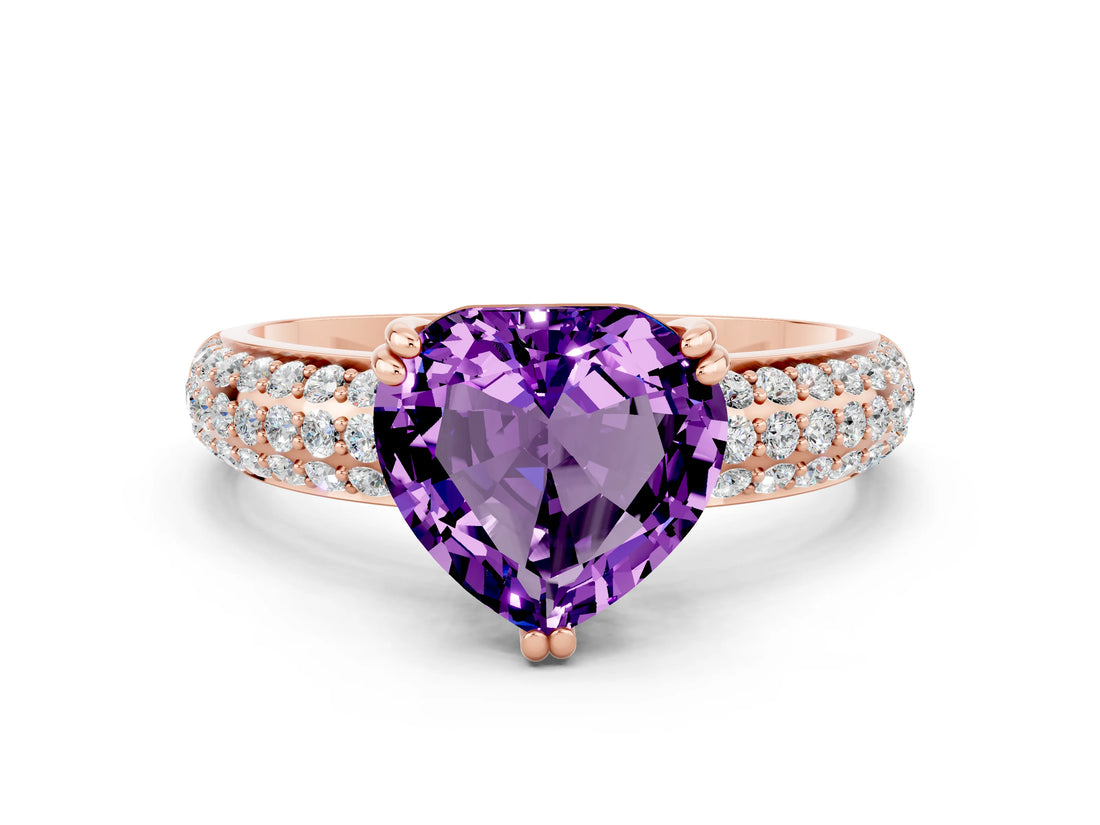 Rose gold Heart Cut Cut Pave Diamond Engagement Ring with Channel Set Band and Four-Prong Setting
