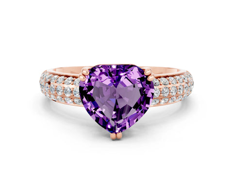 Rose gold Heart Cut Cut Pave Diamond Engagement Ring with Channel Set Band and Four-Prong Setting