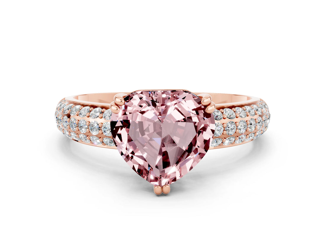 Rose gold Heart Cut Cut Pave Diamond Engagement Ring with Channel Set Band and Four-Prong Setting