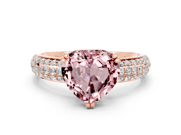 Rose gold Heart Cut Cut Pave Diamond Engagement Ring with Channel Set Band and Four-Prong Setting