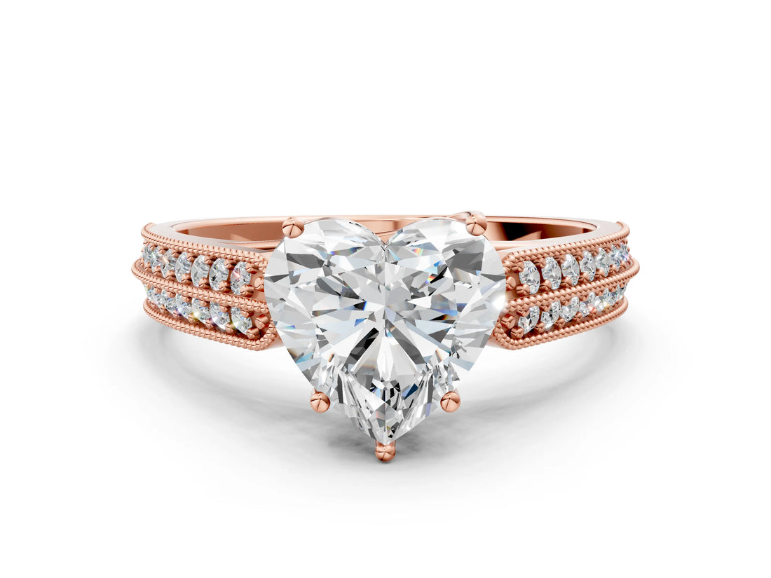 Rose gold Heart Cut Cut Pave Split Shank Engagement Ring with Four-Prong Setting_15