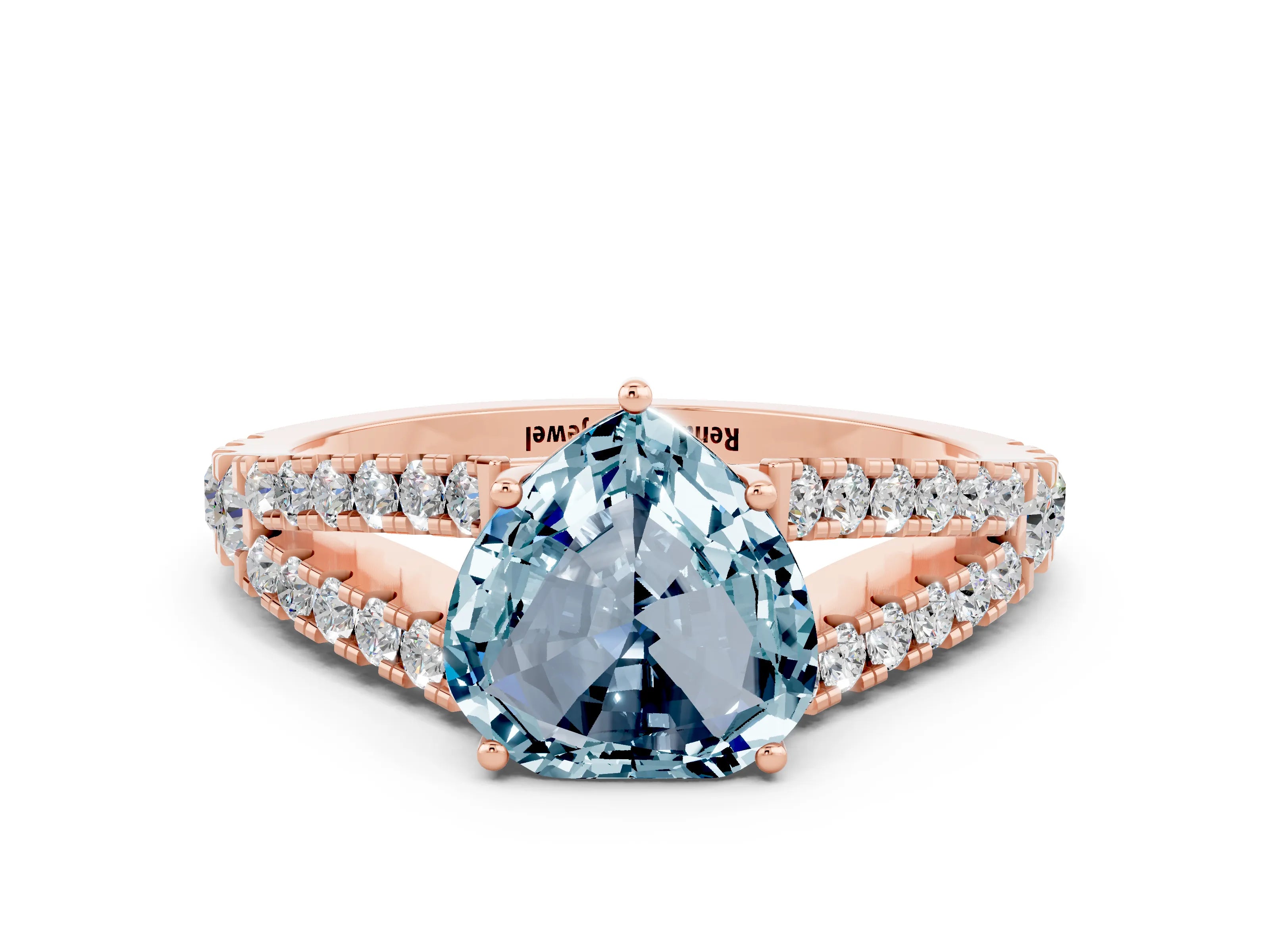 Rose gold Heart Cut Cut Split Shank Pave Diamond Engagement Ring with Four-Prong Setting
