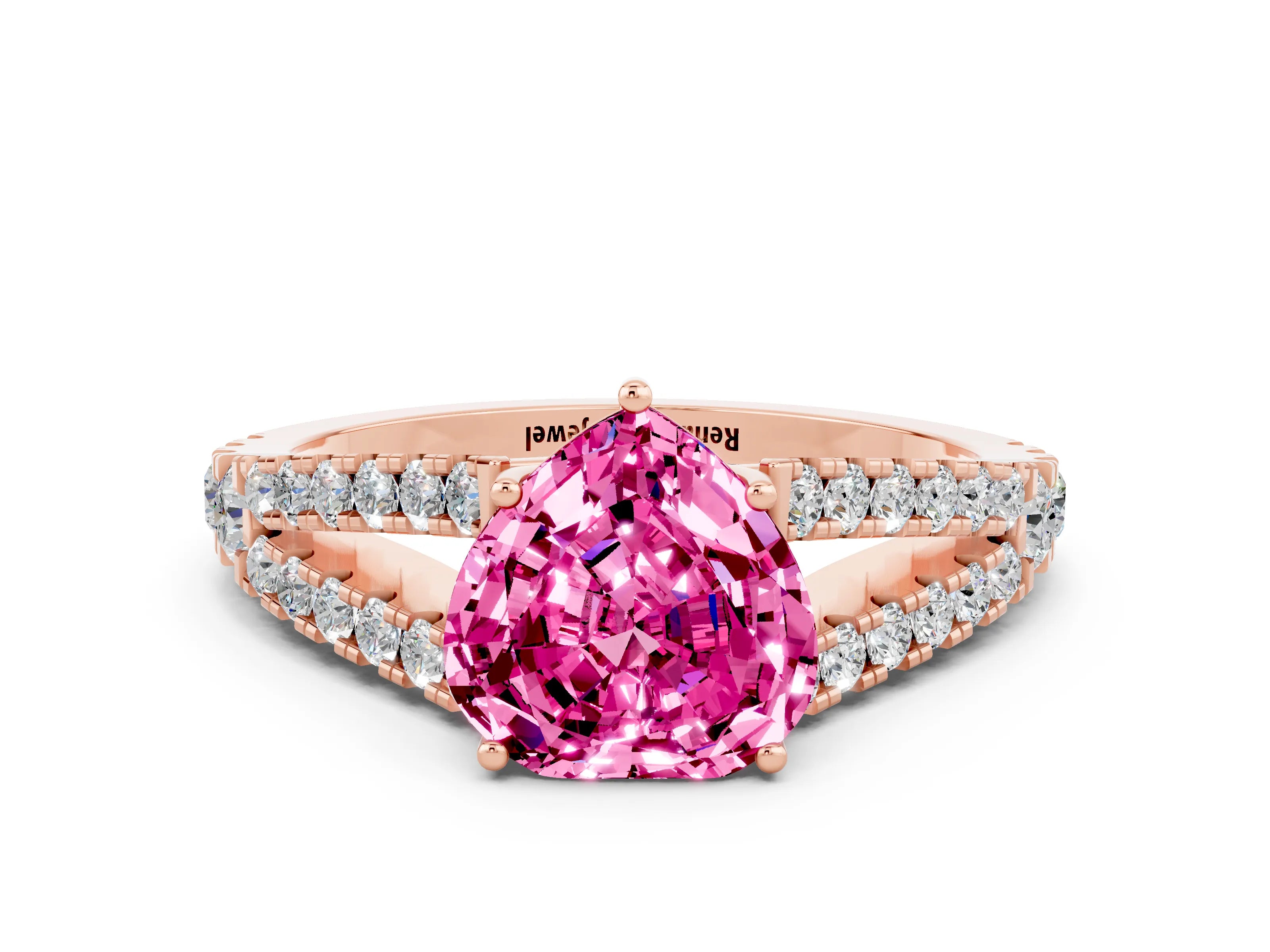 Rose gold Heart Cut Cut Split Shank Pave Diamond Engagement Ring with Four-Prong Setting