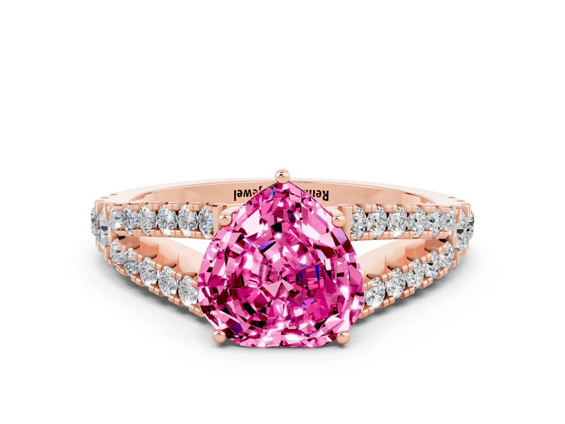 Rose gold Heart Cut Cut Split Shank Pave Diamond Engagement Ring with Four-Prong Setting