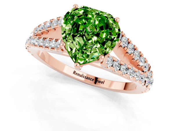 Rose gold Heart Cut Cut Split Shank Pave Diamond Engagement Ring with Four-Prong Setting