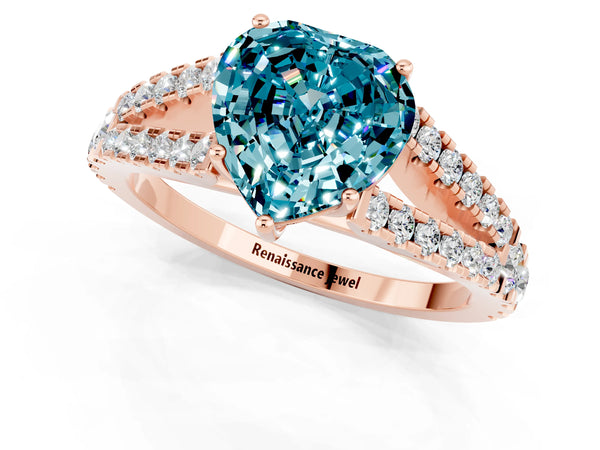 Rose gold Heart Cut Cut Split Shank Pave Diamond Engagement Ring with Four-Prong Setting