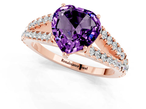 Rose gold Heart Cut Cut Split Shank Pave Diamond Engagement Ring with Four-Prong Setting_1