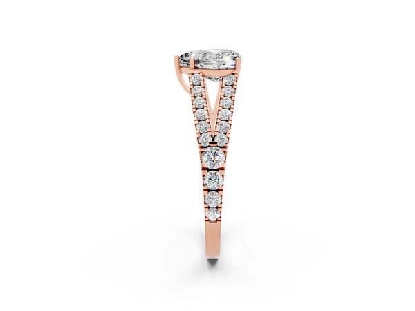 Rose gold Heart Cut Moissanite Split Shank Engagement Ring with Round Pavé and Prong Setting