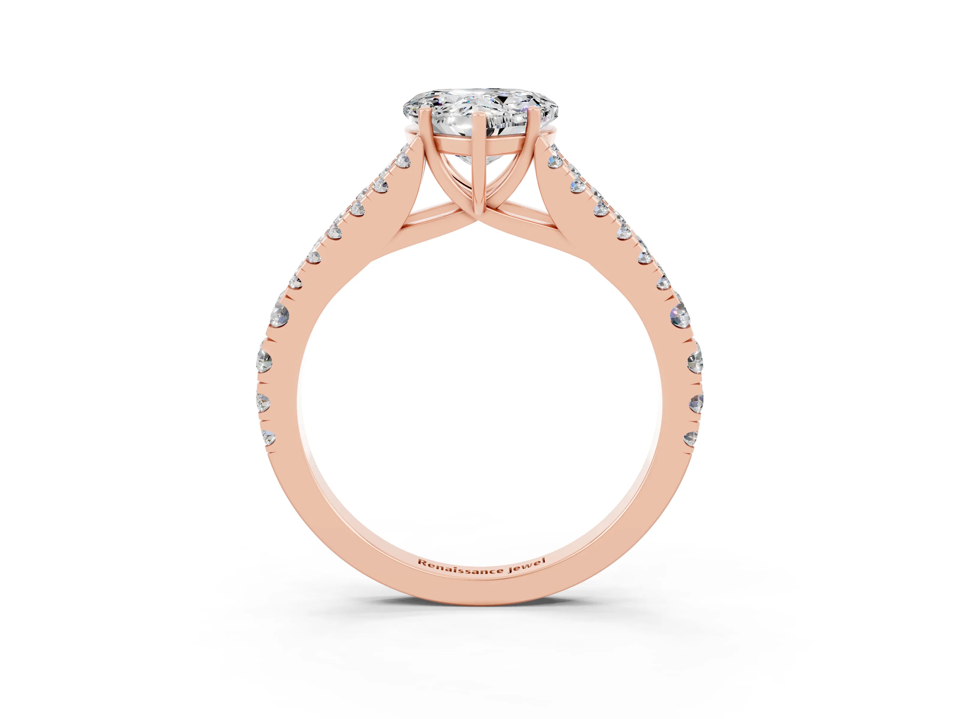Rose gold Heart Cut Cut Split Shank Pave Diamond Engagement Ring with Four-Prong Setting_3