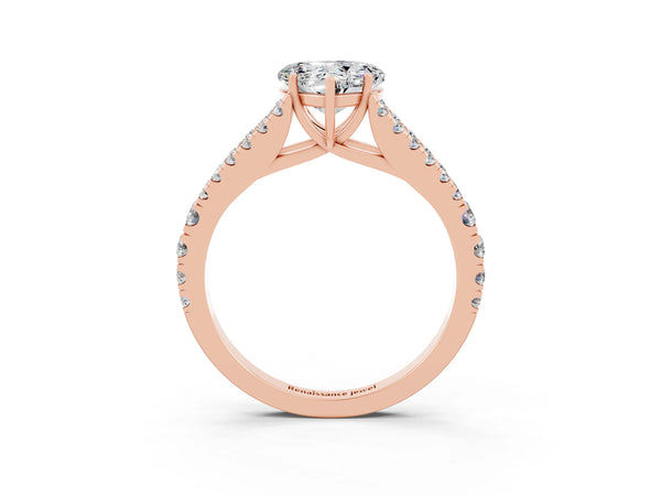 Rose gold Heart Cut Moissanite Split Shank Engagement Ring with Round Pavé and Prong Setting