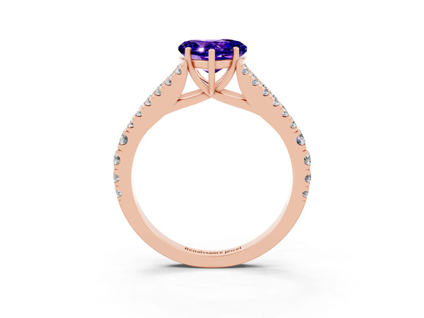 Rose gold Heart Cut Tanzanite Split Shank Engagement Ring with Round Pavé and Prong Setting