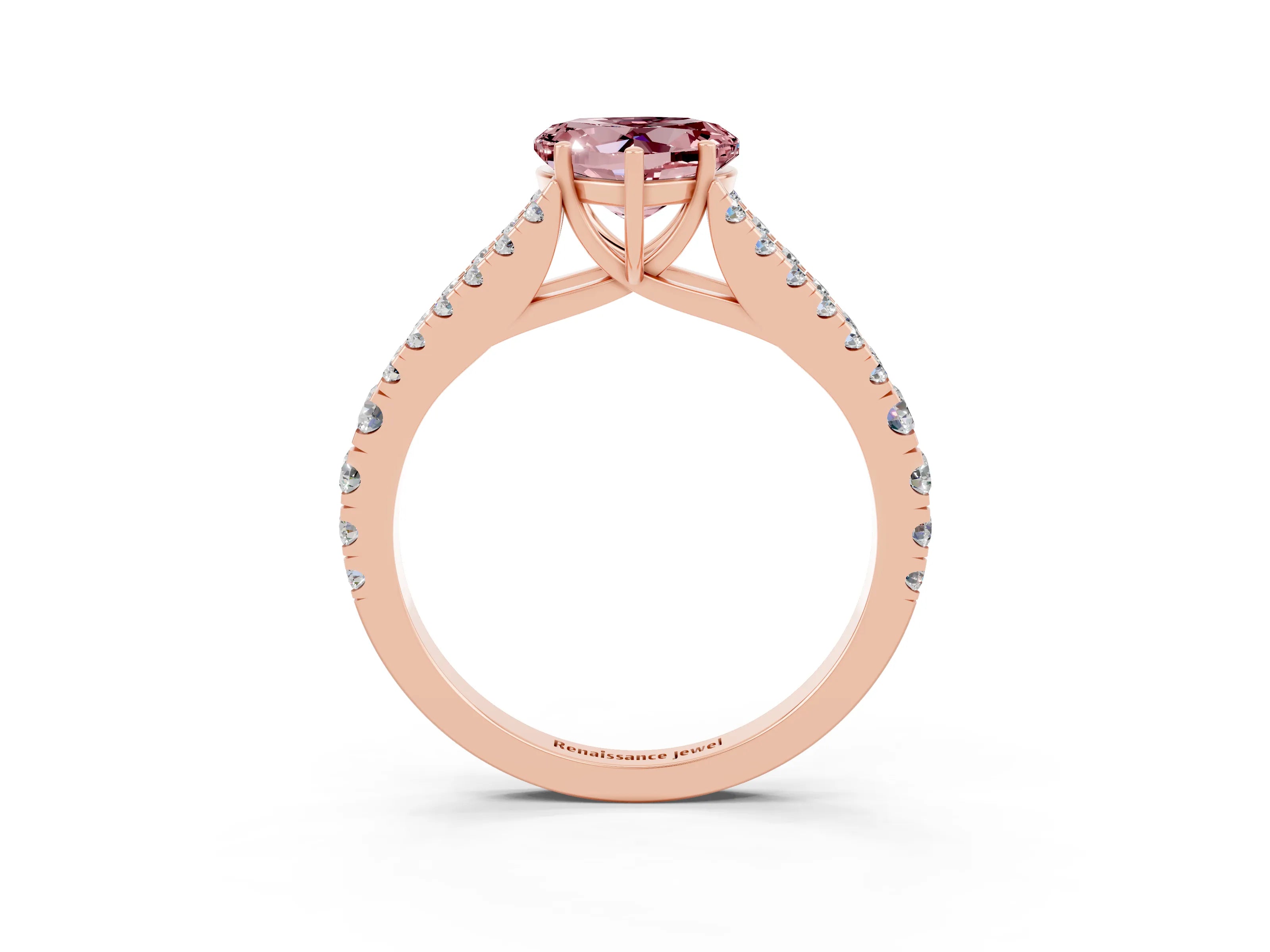 Rose gold Heart Cut Cut Split Shank Pave Diamond Engagement Ring with Four-Prong Setting_3