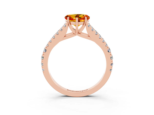 Rose gold Heart Cut Citrine Split Shank Engagement Ring with Round Pavé and Prong Setting