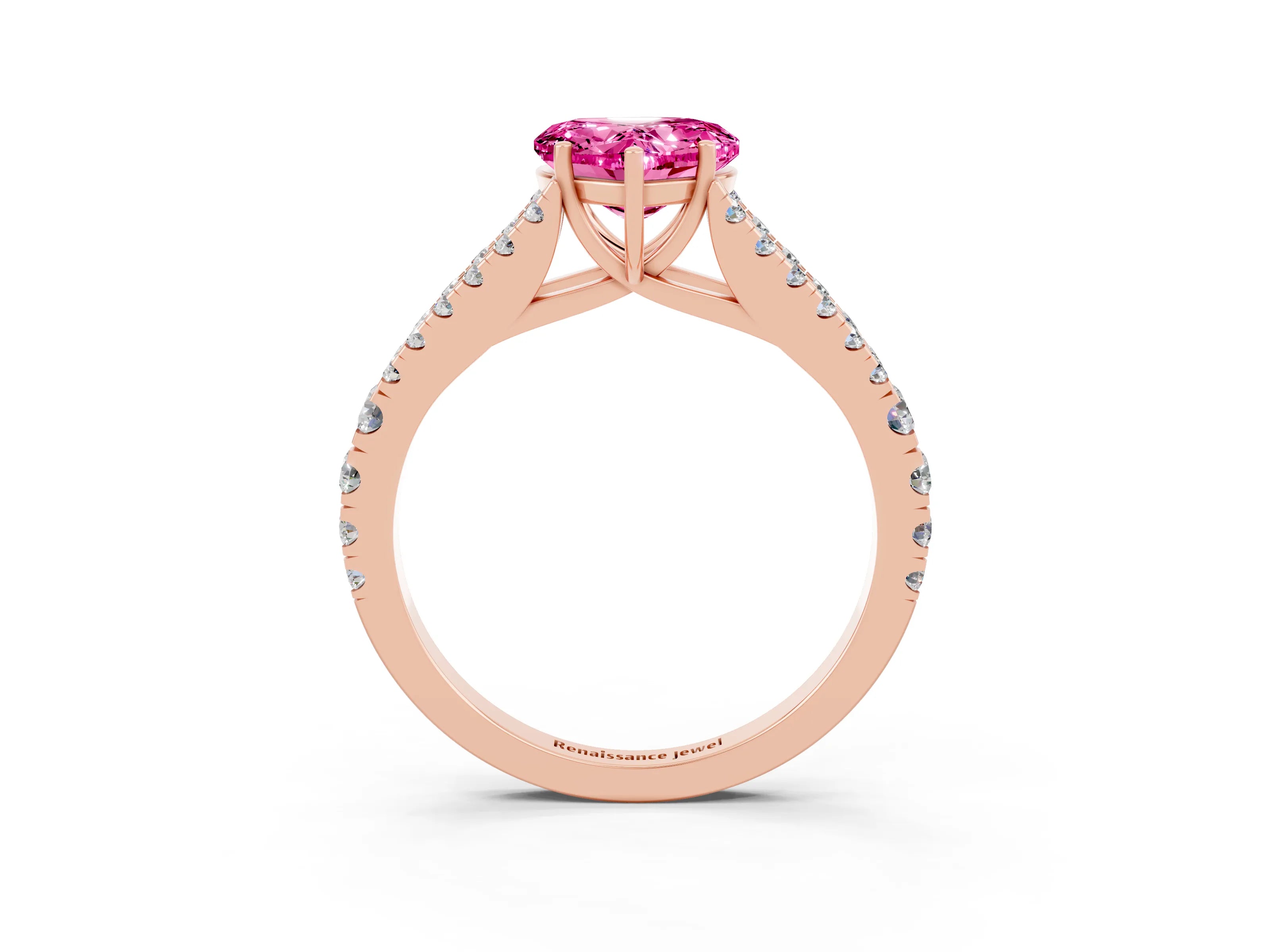 Rose gold Heart Cut Cut Split Shank Pave Diamond Engagement Ring with Four-Prong Setting_3