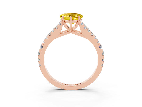 Rose gold Heart Cut Yellow Sapphire Split Shank Engagement Ring with Round Pavé and Prong Setting
