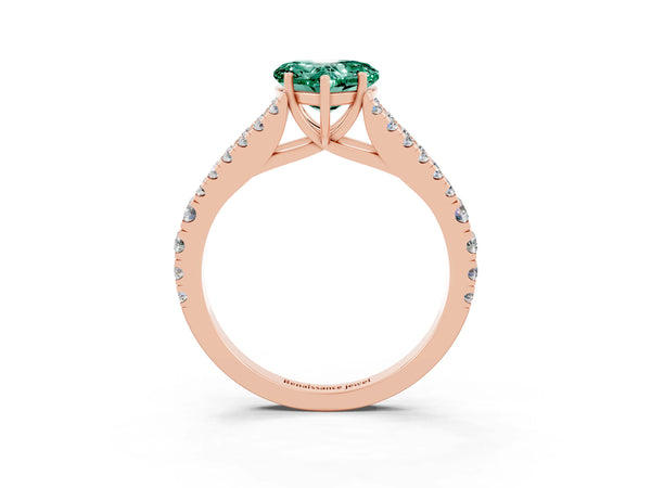 Rose gold Heart Cut Green Sapphire Split Shank Engagement Ring with Round Pavé and Prong Setting