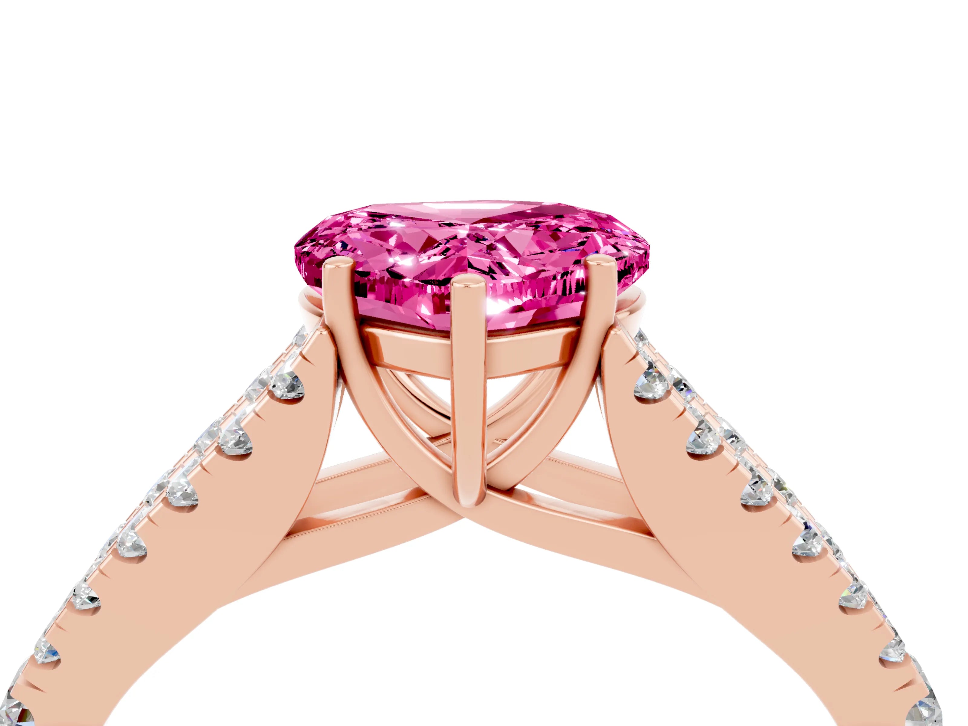 Rose gold Heart Cut Cut Split Shank Pave Diamond Engagement Ring with Four-Prong Setting_4