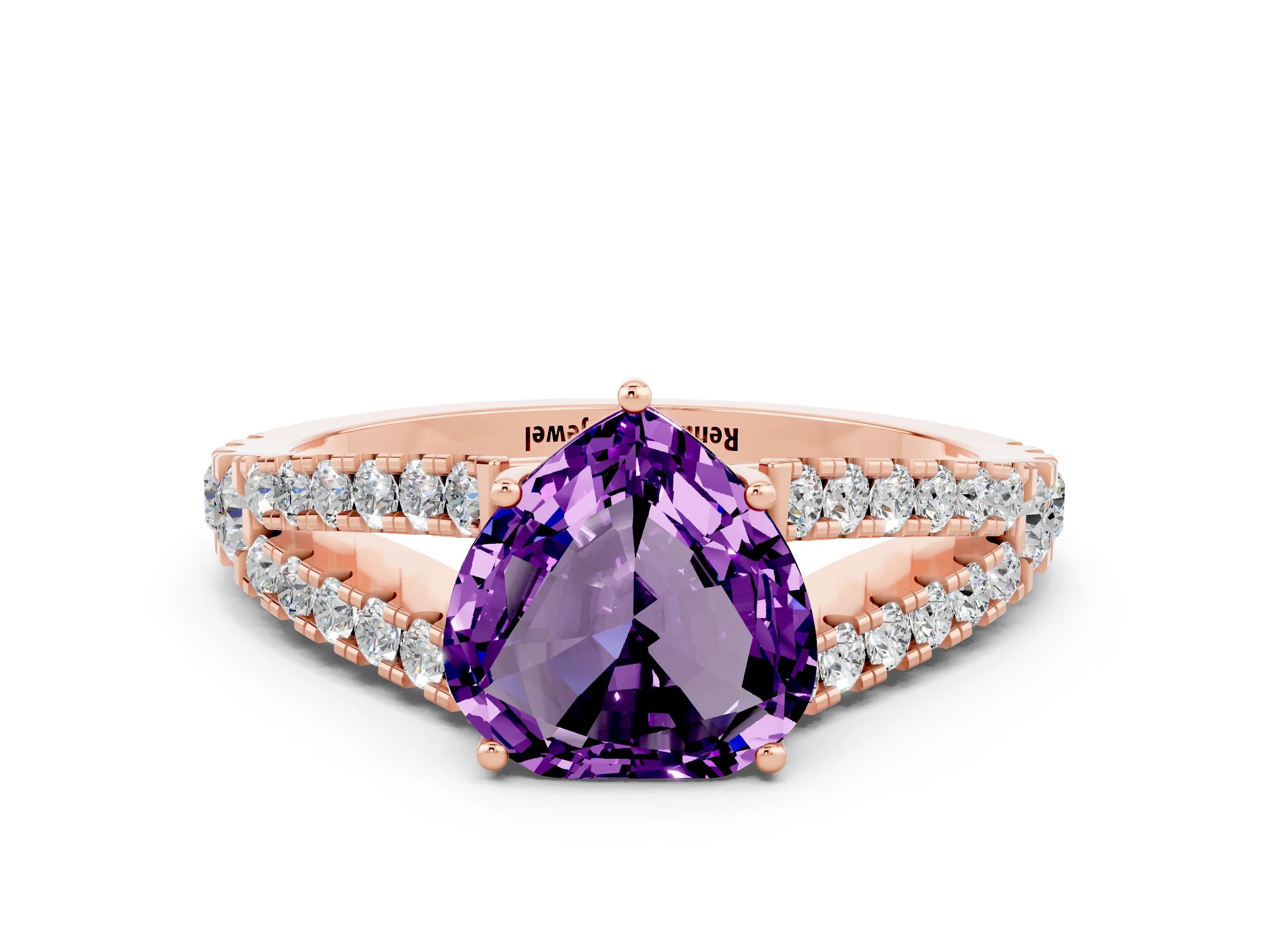 Rose gold Heart Cut Cut Split Shank Pave Diamond Engagement Ring with Four-Prong Setting