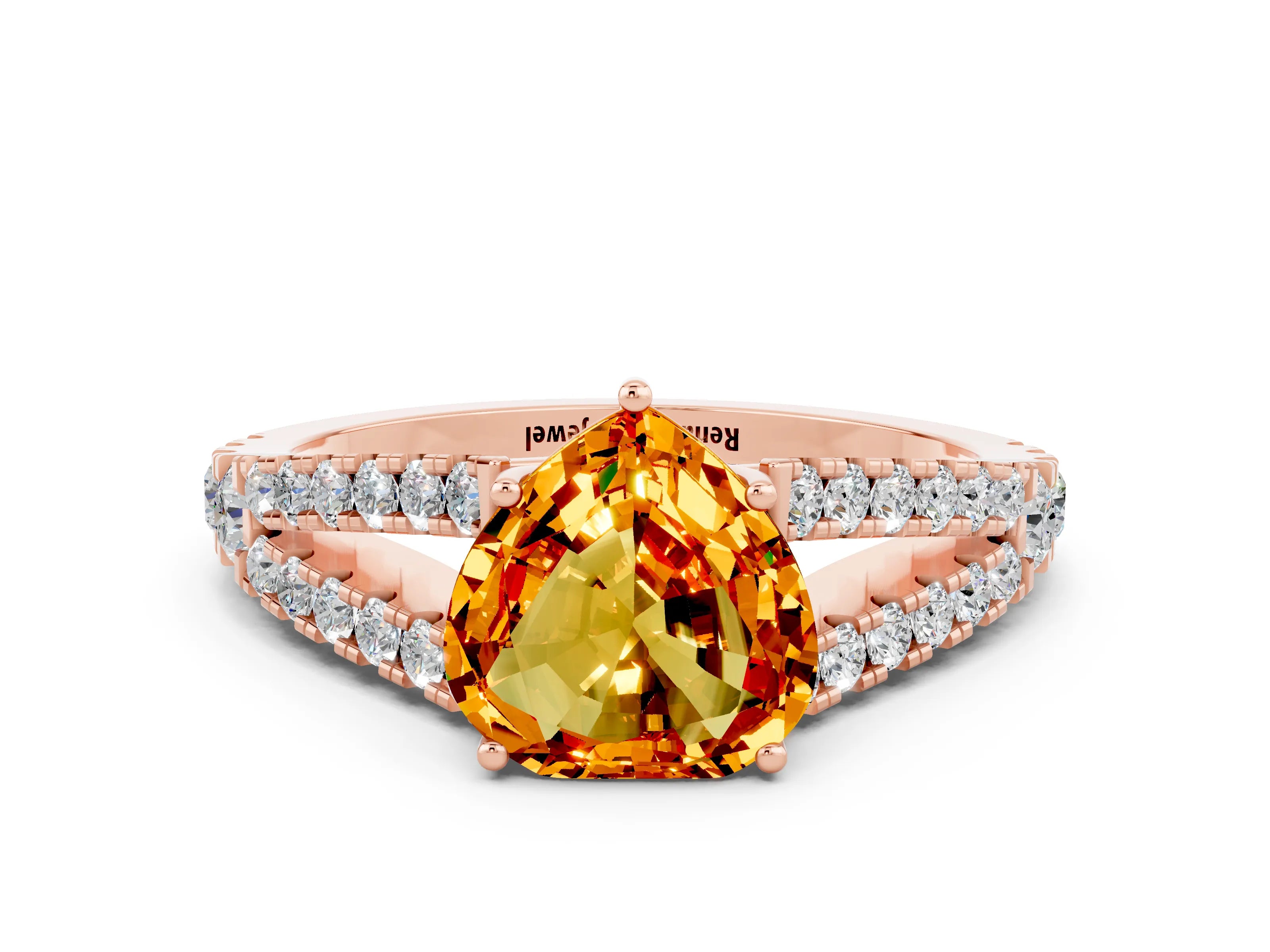 Rose gold Heart Cut Cut Split Shank Pave Diamond Engagement Ring with Four-Prong Setting