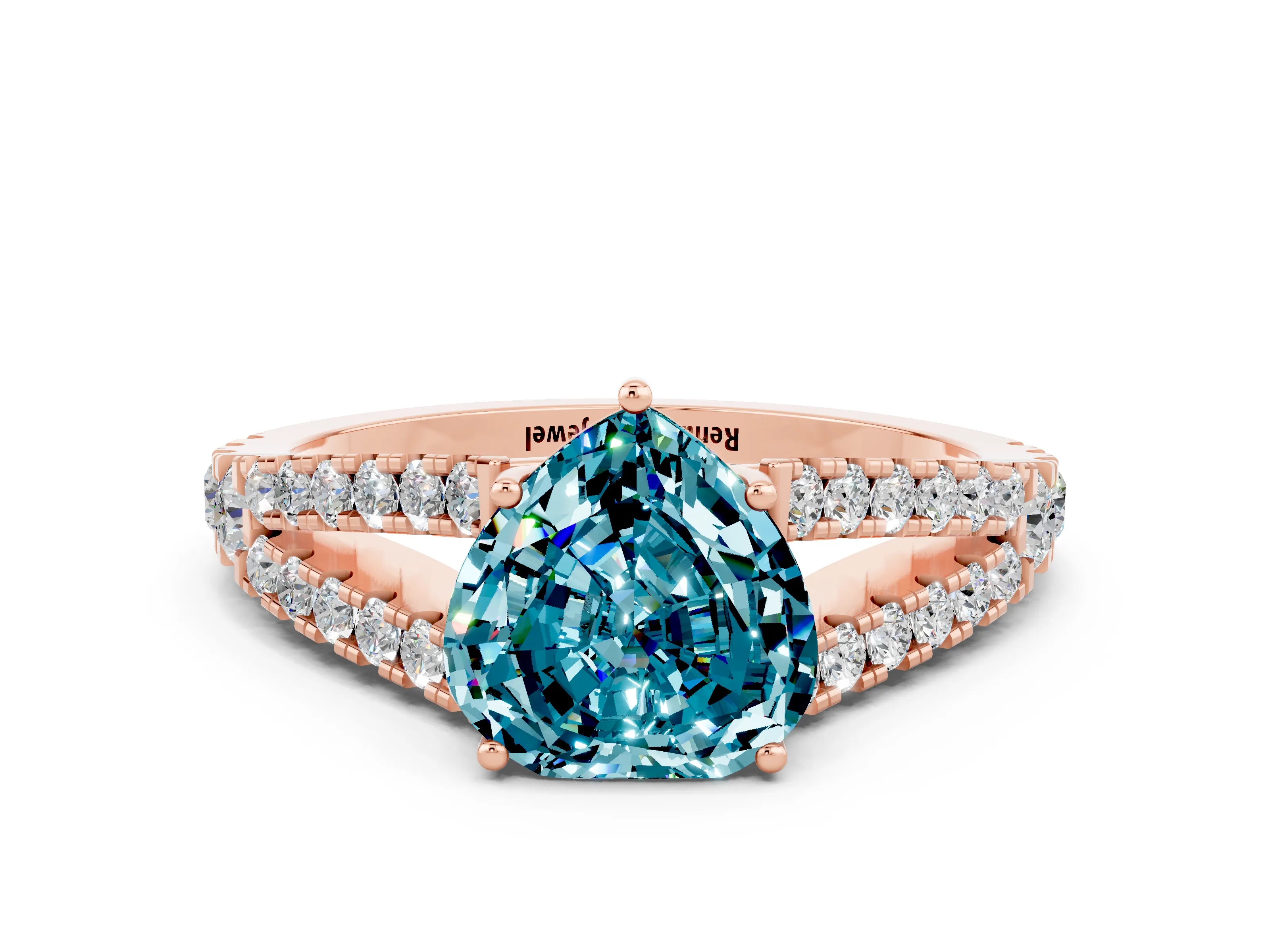 Rose gold Heart Cut Cut Split Shank Pave Diamond Engagement Ring with Four-Prong Setting