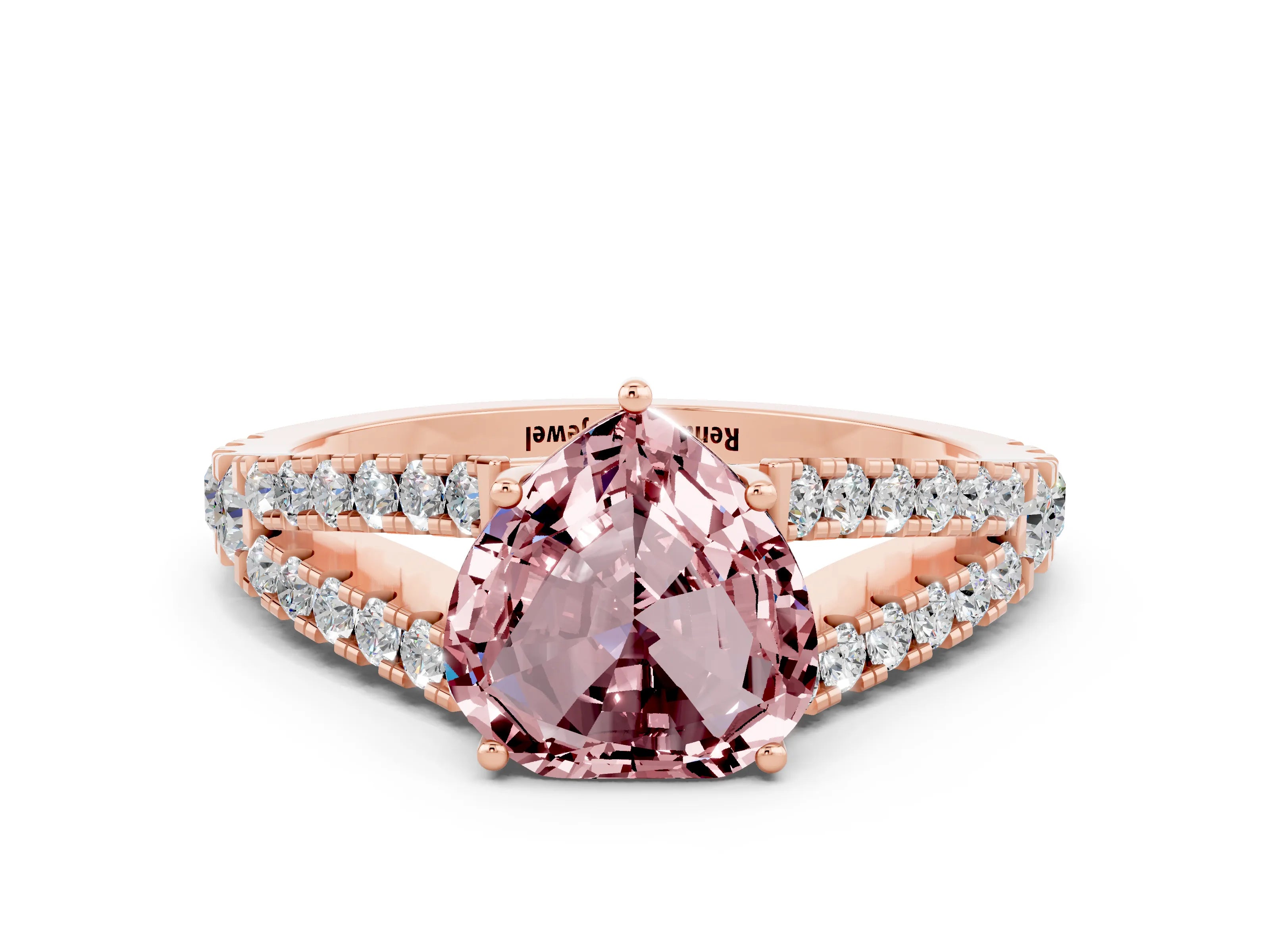 Rose gold Heart Cut Cut Split Shank Pave Diamond Engagement Ring with Four-Prong Setting