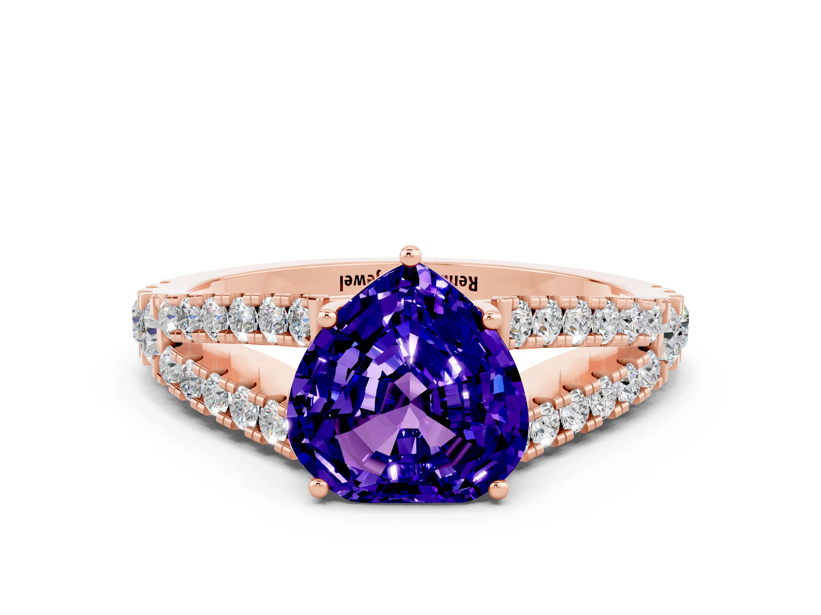 Rose gold Heart Cut Cut Split Shank Pave Diamond Engagement Ring with Four-Prong Setting