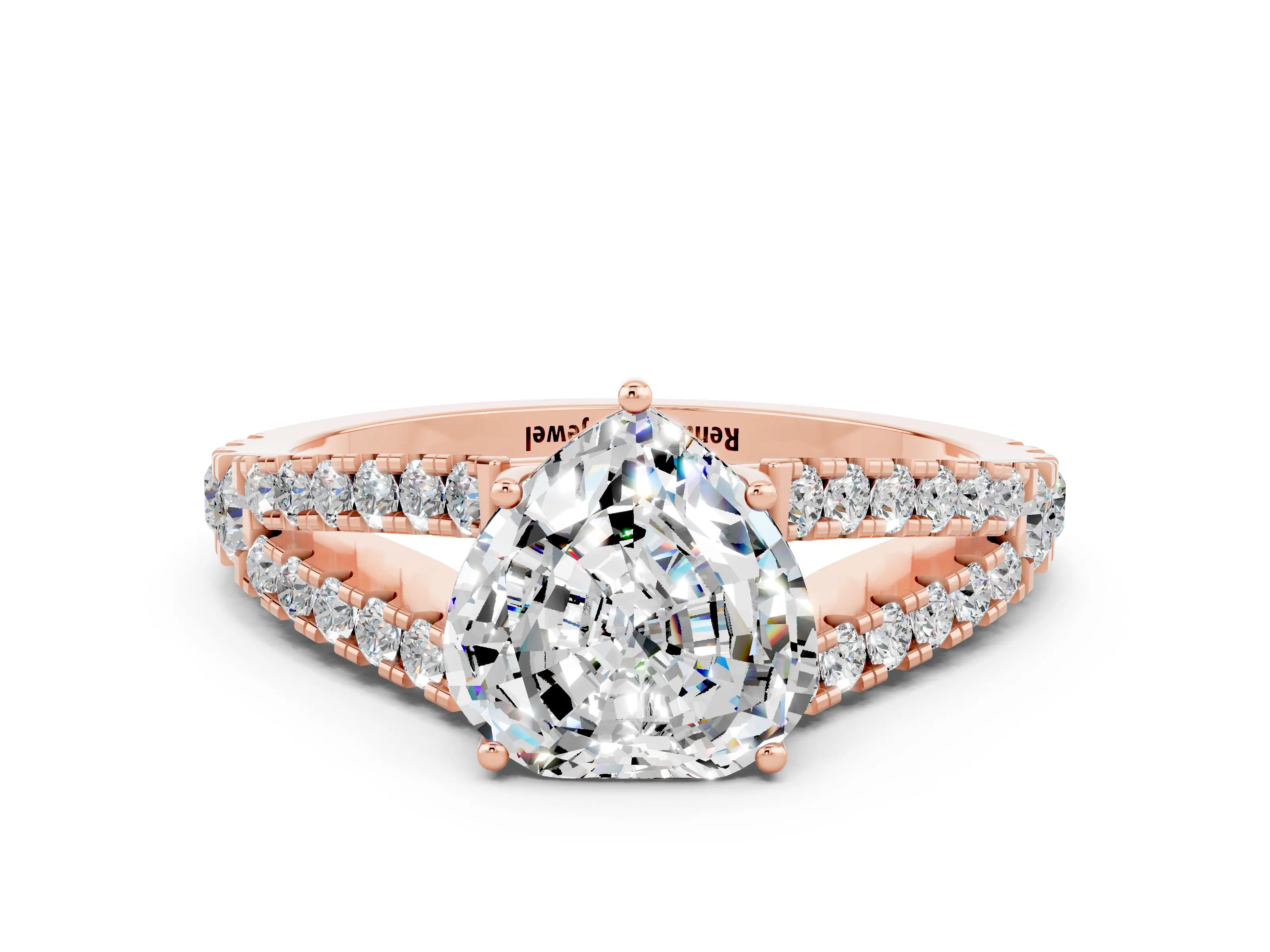 Rose gold Heart Cut Cut Split Shank Pave Diamond Engagement Ring with Four-Prong Setting