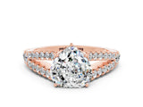 Rose gold Heart Cut Cut Split Shank Pave Diamond Engagement Ring with Four-Prong Setting