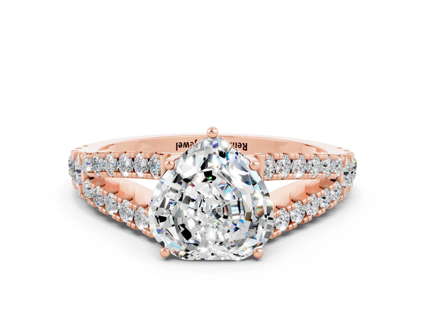 Rose gold Heart Cut Moissanite Split Shank Engagement Ring with Round Pavé and Prong Setting