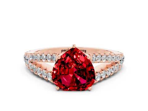 Rose gold Heart Cut Cut Split Shank Pave Diamond Engagement Ring with Four-Prong Setting