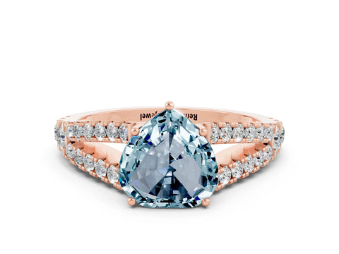 Rose gold Heart Cut Cut Split Shank Pave Diamond Engagement Ring with Four-Prong Setting