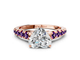 Rose gold Heart Cut Diamond Cathedral Solitaire Ring with Round with Amethyst side stone Pavé Band_12