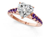 Rose gold Heart Cut Diamond Cathedral Solitaire Ring with Round with Amethyst side stone Pavé Band_13