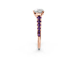 Rose gold Heart Cut Diamond Cathedral Solitaire Ring with Round with Amethyst side stone Pavé Band_14