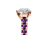 Rose gold Heart Cut Diamond Cathedral Solitaire Ring with Round with Amethyst side stone Pavé Band_17