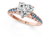 Rose gold Heart Cut Diamond Cathedral Solitaire Ring with Round with Aquamarine side stone Pavé Band_13
