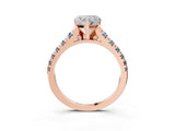 Rose gold Heart Cut Diamond Cathedral Solitaire Ring with Round with Aquamarine side stone Pavé Band_15