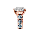 Rose gold Heart Cut Diamond Cathedral Solitaire Ring with Round with Aquamarine side stone Pavé Band_17