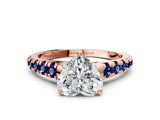 Rose gold Heart Cut Diamond Cathedral Solitaire Ring with Round with Blue Sapphire side stone Pavé Band_12