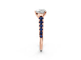 Rose gold Heart Cut Diamond Cathedral Solitaire Ring with Round with Blue Sapphire side stone Pavé Band_14