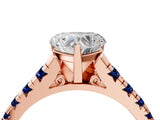 Rose gold Heart Cut Diamond Cathedral Solitaire Ring with Round with Blue Sapphire side stone Pavé Band_16