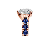 Rose gold Heart Cut Diamond Cathedral Solitaire Ring with Round with Blue Sapphire side stone Pavé Band_17