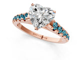 Rose gold Heart Cut Diamond Cathedral Solitaire Ring with Round with Blue Topaz side stone Pavé Band_1