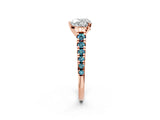 Rose gold Heart Cut Diamond Cathedral Solitaire Ring with Round with Blue Topaz side stone Pavé Band_2